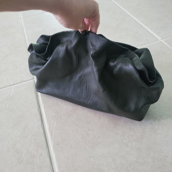 Anthropologie Dark Green Faux Leather Pouch Clutch Bag Convertible Puffy Soft - Picture 3 of 15